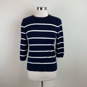 Talbots Navy Blue White Stripe Knit Sweater Top Women Petite Small